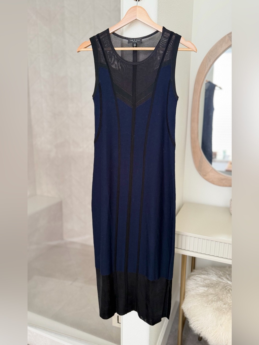 rag & bone Navy and Black Sleeveless Sheath Dress - XS